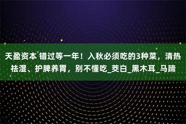 天盈资本 错过等一年！入秋必须吃的3种菜，清热祛湿、护脾养胃，别不懂吃_茭白_黑木耳_马蹄